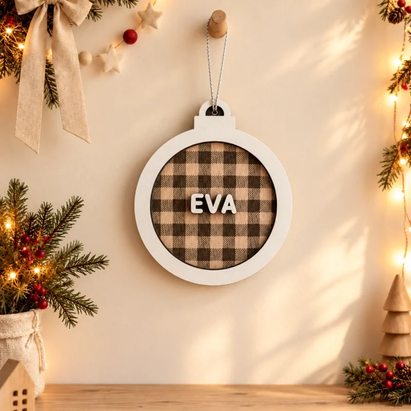 Adorno de navidad blanco personalizado con nombre