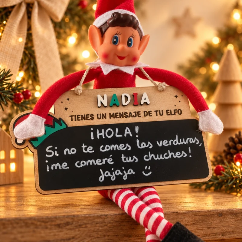 Pizarra en madera para que el Elfo travieso de la Navidad deje sus mensajes